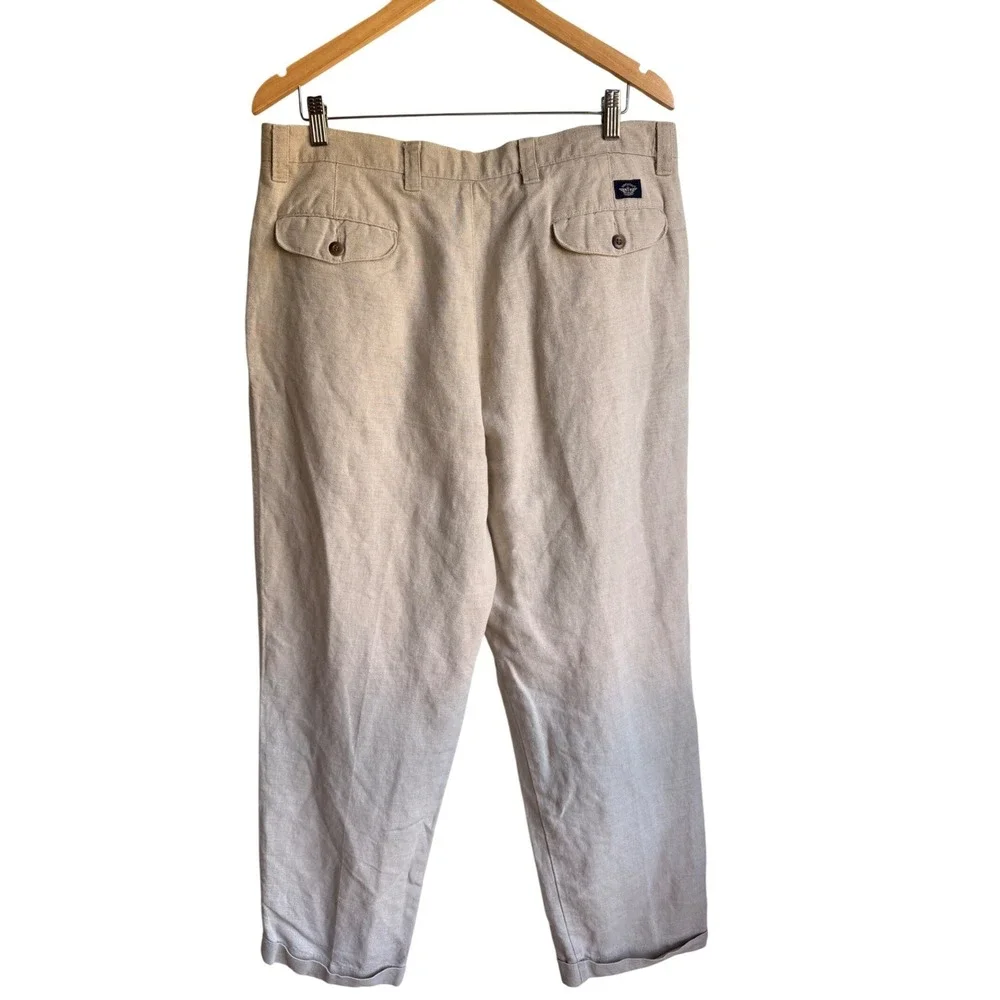 Dockers Khakis Mens 36x32 Relaxed Fit Linen Cotton Pleated Pants Beige Oatmeal
